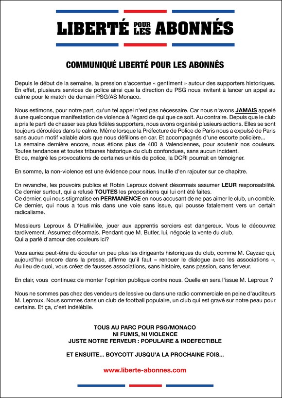 Communiqué de Liberté pour les abonnés